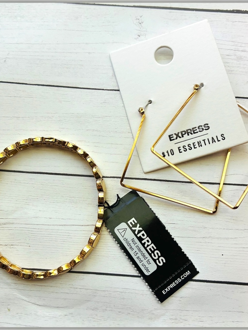NEW NWT Express Shiny Gold Square Bead Bracelet Geometric Hoop Earrings Set $25